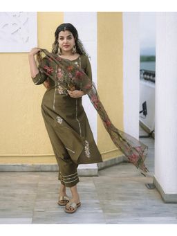 VredeVogel - Green Viscose Rayon Kurta with Pant and Dupatta