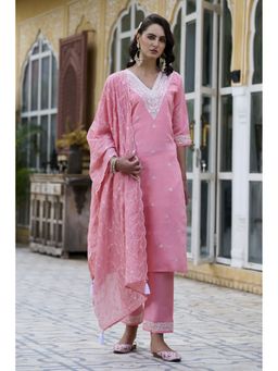 VredeVogel - Pink Silk Blend Kurta with Pant and Dupatta