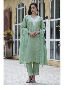 VredeVogel - Light Green's Silk Blend Kurta with Pant and Dupatta