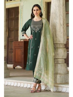 VredeVogel - Green Viscose Rayon Kurta with Pant and Dupatta