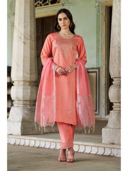 VredeVogel - Peach Viscose Rayon Kurta with Pant and Dupatta