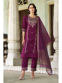 VredeVogel - Purple Viscose Rayon Kurta with Pant and Dupatta