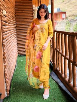 VredeVogel - Mustard Silk Blend Kurta with Pant and Dupatta