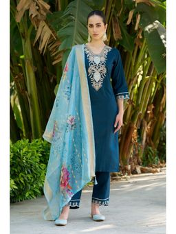 VredeVogel - Blue Viscose Rayon Kurta with Pant and Dupatta