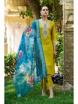 VredeVogel - Yellow Viscose Rayon Kurta with Pant and Dupatta