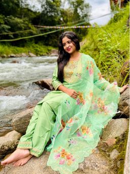 VredeVogel - Light Green Silk Blend Kurta with Pant and Dupatta