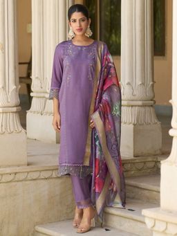 VredeVogel - Purple Silk Blend Kurta with Pant and Dupatta