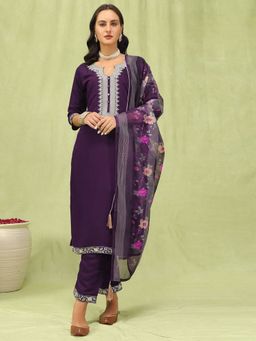 VredeVogel - Purple Silk Blend Kurta with Pant and Dupatta