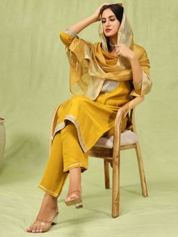 VredeVogel - Yellow Silk Blend Kurta with Pant and Dupatta