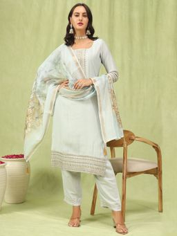 VredeVogel - Grey Silk Blend Kurta with Pant and Dupatta