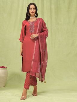 VredeVogel - Orange Silk Blend Kurta with Pant and Dupatta