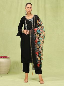 VredeVogel - Black Silk Blend Kurta with Pant and Dupatta