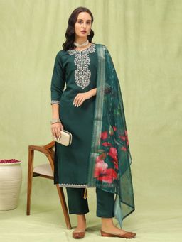 VredeVogel - Green Silk Blend Kurta with Pant and Dupatta