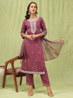 VredeVogel - Mauve Silk Blend Kurta with Pant and Dupatta