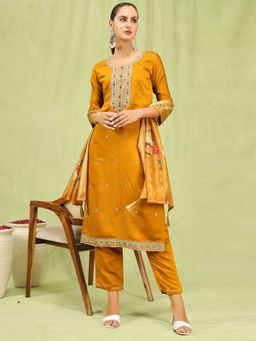 VredeVogel - Yellow Silk Blend Kurta with Pant and Dupatta
