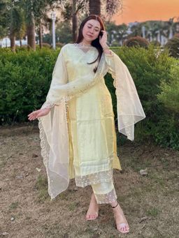 VredeVogel - Yellow Silk Blend Kurta with Pant and Dupatta