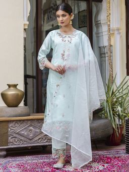 VredeVogel - Light Green Silk Blend Kurta with Pant and Dupatta
