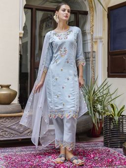 VredeVogel - Light Blue Silk Blend Kurta with Pant and Dupatta