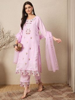 VredeVogel - Pink Silk Blend Kurta with Pant and Dupatta