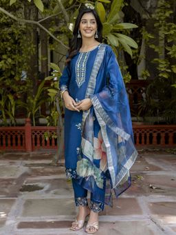 VredeVogel - Blue Silk Blend Kurta with Pant and Dupatta