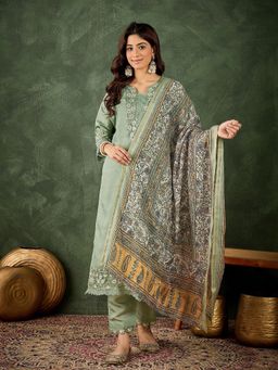 VredeVogel - Green Silk Blend Kurta with Pant and Dupatta