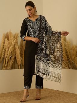 VredeVogel - Black Silk Blend Kurta with Pant and Dupatta