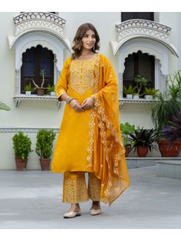 VredeVogel - Yellow Embroidered Kurta with Palazzo and Dupatta