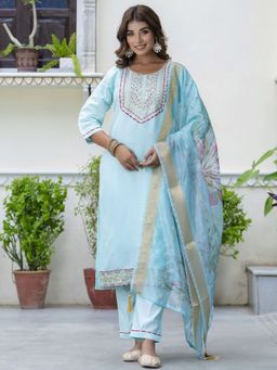 VredeVogel - Blue Embroidered Kurta with Pant and Dupatta