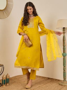 VredeVogel - Yellow Embroidered Kurta with Pant and Dupatta