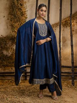 VredeVogel - Blue Embroidered Anarkali Kurta with Pant and Dupatta