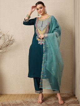 VredeVogel - Blue Embroidered Kurta with Pant and Dupatta