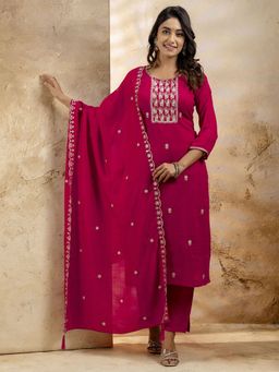 VredeVogel - Pink Embroidered Kurta with Pant and Dupatta