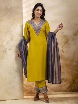 VredeVogel - Yellow Embroidered Kurta with Pant and Dupatta
