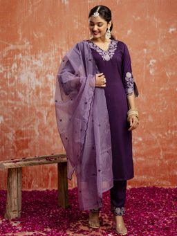 VredeVogel - Purple Embroidered Kurta with Pant and Dupatta