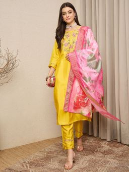 VredeVogel - Yellow Embroidered Kurta with Pant and Dupatta