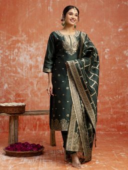 VredeVogel - Green Floral Woven Kurta with Pant and Dupatta
