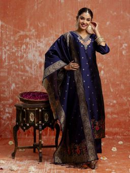 VredeVogel - Blue Floral Woven Kurta with Pant and Dupatta