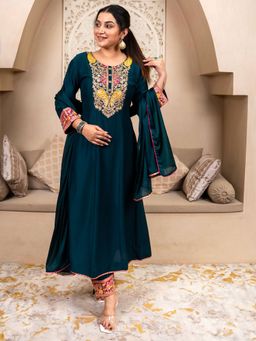VredeVogel - Blue Embroidered Anarkali Kurta with Pant and Dupatta