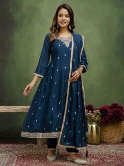 VredeVogel - Blue Embroidered Anarkali Kurta with Pant and Dupatta