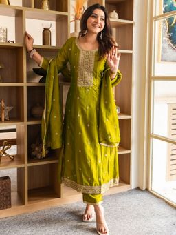 VredeVogel - Silk Blend Yellow Embroidered Anarkali Kurta with Pant and Dupatta