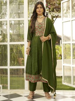 VredeVogel - Green Embroidered Anarkali Kurta with Pant and Dupatta