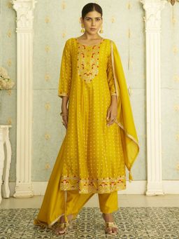 VredeVogel - Silk Blend Yellow Embroidered Anarkali Kurta with Pant and Dupatta