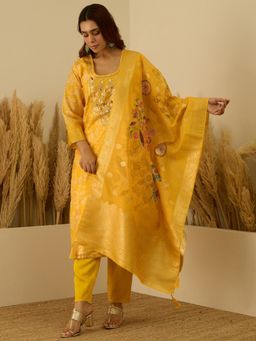 VredeVogel - Yellow Embroidered Kurta with Pant and Dupatta