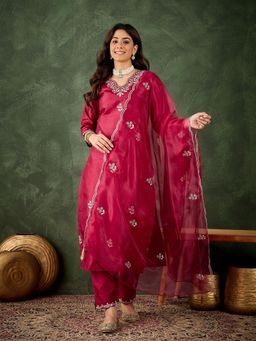 VredeVogel - Red Embroidered Kurta with Pant and Dupatta