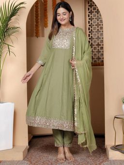 VredeVogel - Green Embroidered Anarkali Kurta with Pant and Dupatta