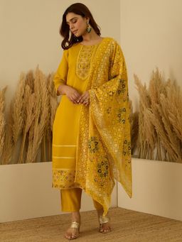 VredeVogel - Yellow Embroidered Kurta with Pant and Dupatta