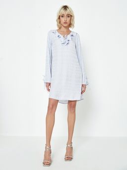 Cover Story - Lilac Satin Jacquard Print Shift Mini Dress