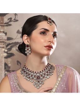 Auraa Trends - Exquisite Ruby Red and Polki Bridal Necklace Set