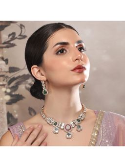 Auraa Trends - Elegant Polki Ruby and Emerald Accents Necklace Set