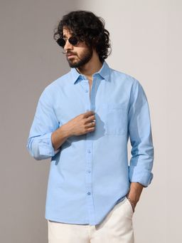 The Souled Store - Oxford Shirt: Harbour Blue Men Solid Shirt